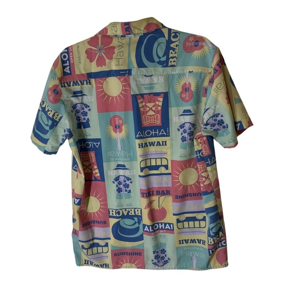 Fresh Prints Brand Hawaiian Shirt Men's Medium Colorful Aloha Tiki Bar Print - Picture 2 of 9